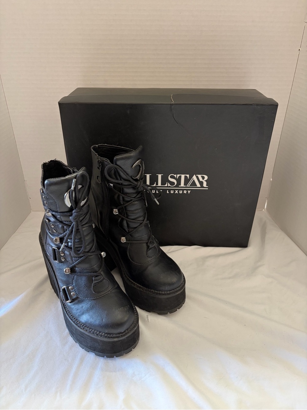 Killstar Crescent Platform Boots Black Goth Punk Chunky Heels Moon US 6 EU37